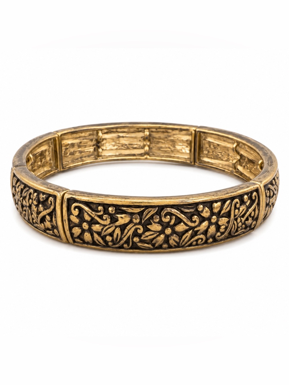 Gold Tone Hibiscus Floral Wide Stretch Bracelet Hawaiian Style Statement Jewelry